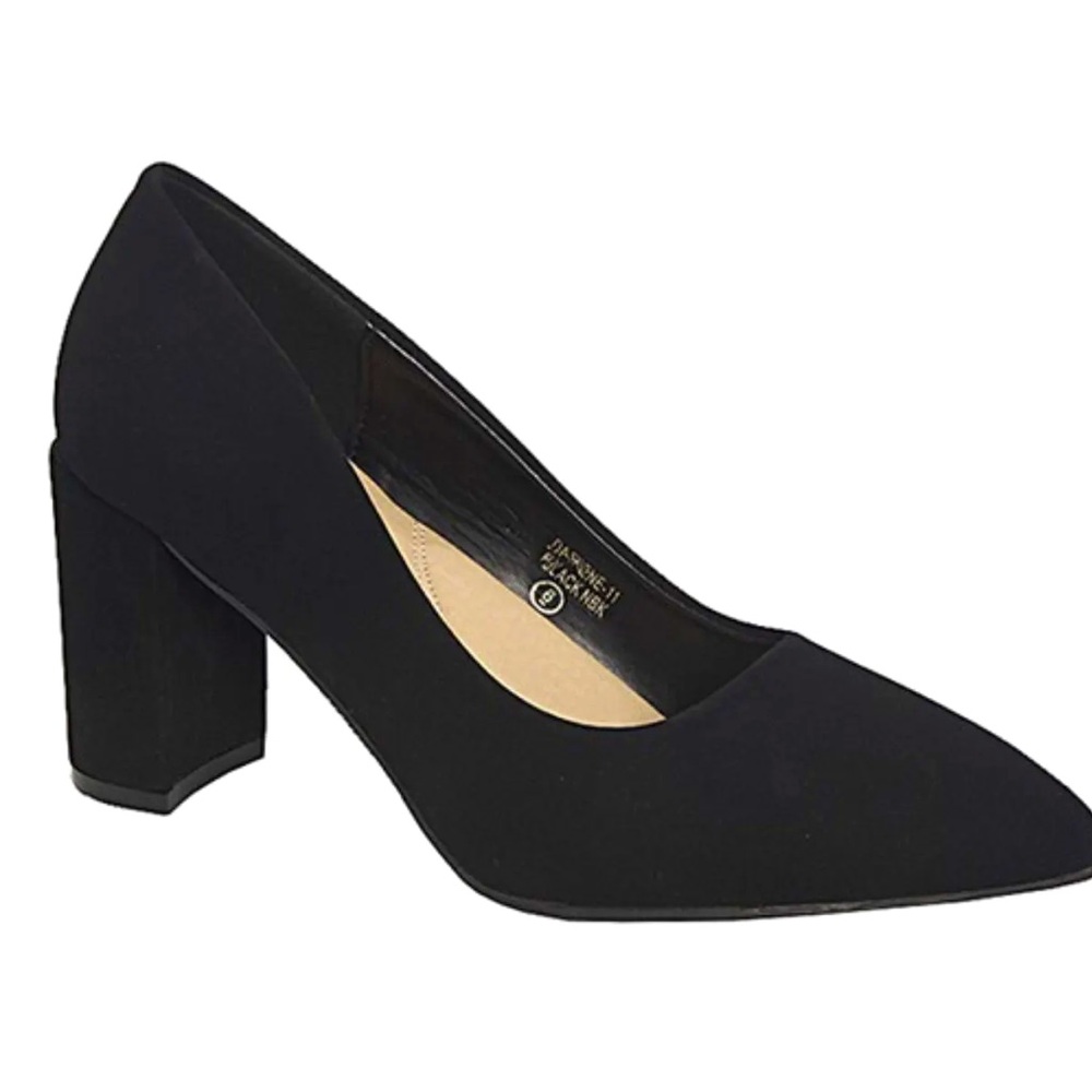 BellaMarie Black Casual Pointed Toe Pumps with Block Heel